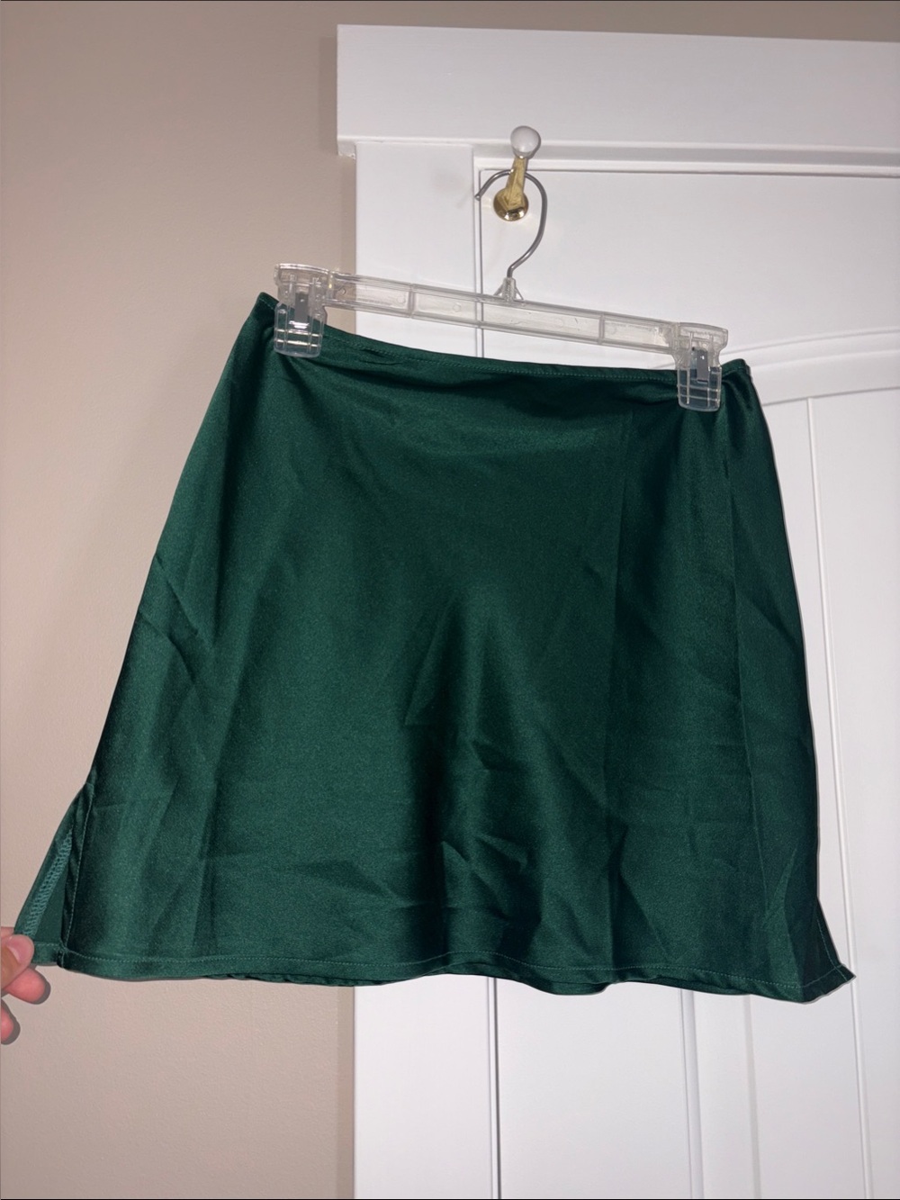 Green silky skirt